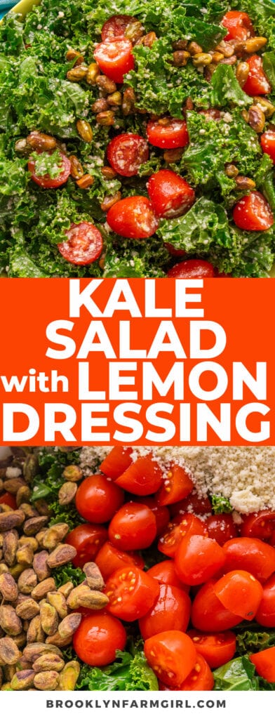 This kale salad is a simple dish that combines the crunch of kale with the zesty kick of a lemony dressing. The tomatoes add a burst of sweetness while the almonds provide a nutty crunch.  Ready in minutes to serve with any meal, including making on the spot at potlucks or bringing to a friends house.