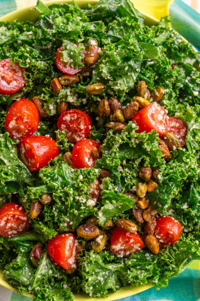 closeup of kale salad.