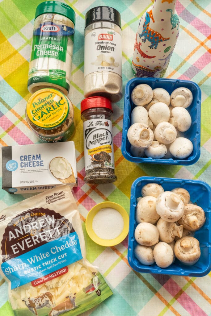 ingredients on table to make stuffed mushrooms.