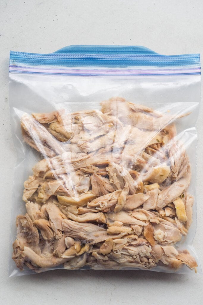shredded chicken in freezer bags.