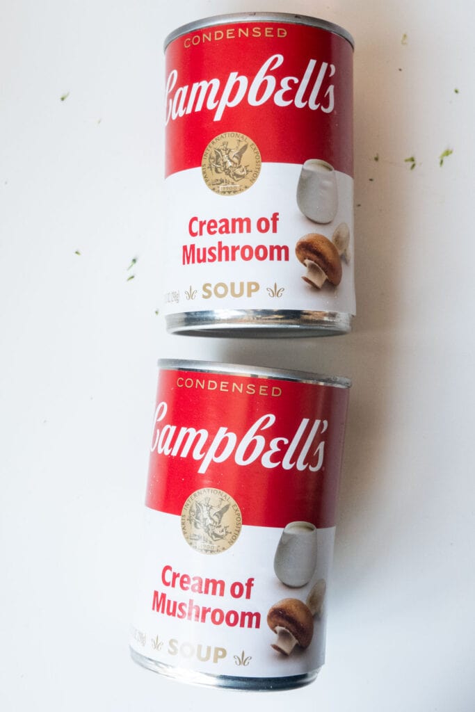 campbell's cream of mushroom soup cans.