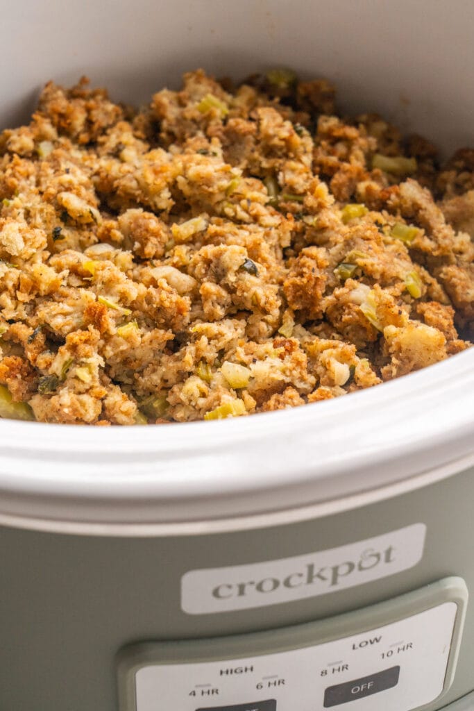 cooked stuffing in crockpot.