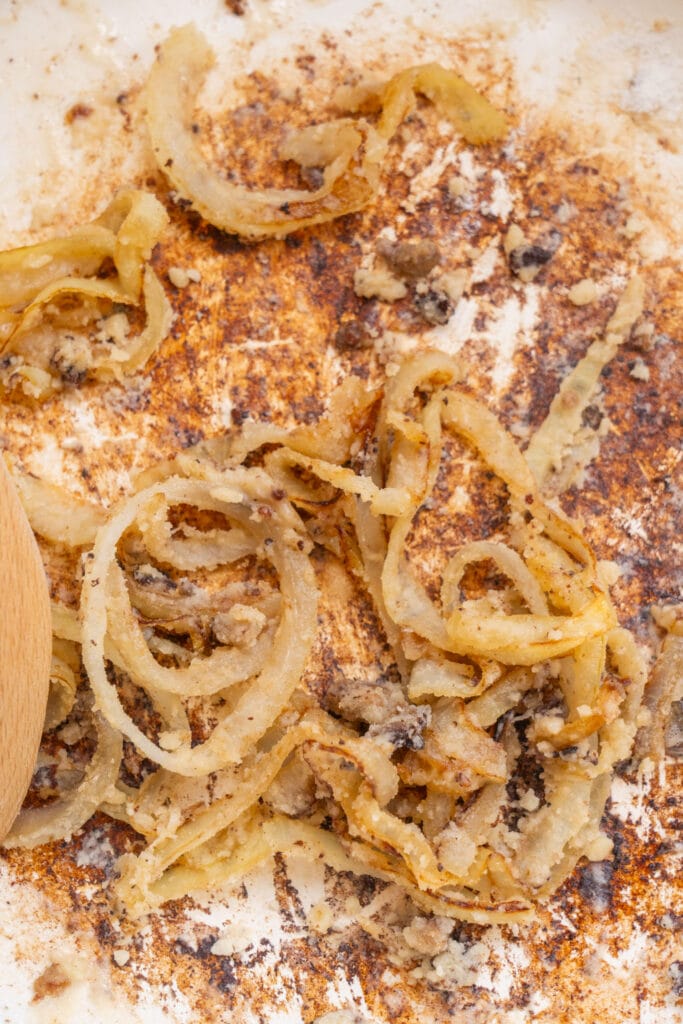 fried onions in skillet.
