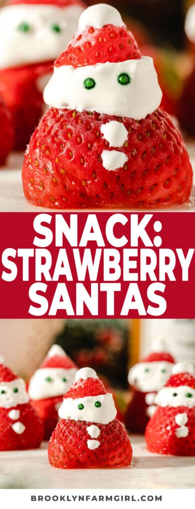 Easy strawberry santa snack recipe that takes 5 minutes to make! All you need is strawberries, cool whip and sprinkles!  These are so cute for a kids holiday snack!