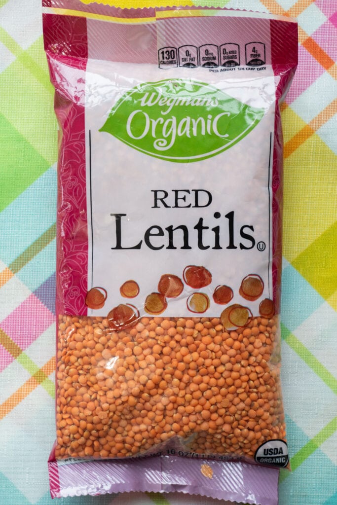 bag of dried red lentils.