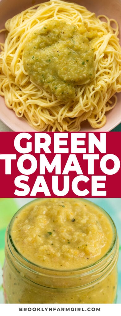 Creamy roasted green tomato sauce using unripe green tomatoes, perfect to serve over pasta.  Also provides freezing instructions if you want to make a couple batches to preserve!  This makes 6 cups of tomato sauce.