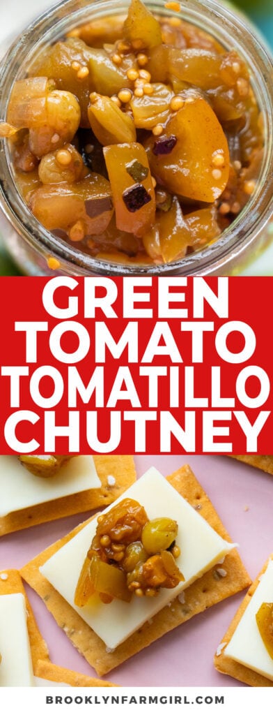 Green Tomato and Tomatillo Chutney that tastes sweet and tangy!  It smells just like an Indian chutney! This is a great garden recipe if you have both green tomatoes and tomatillos to pick.   Store in the refrigerator or can to preserve.