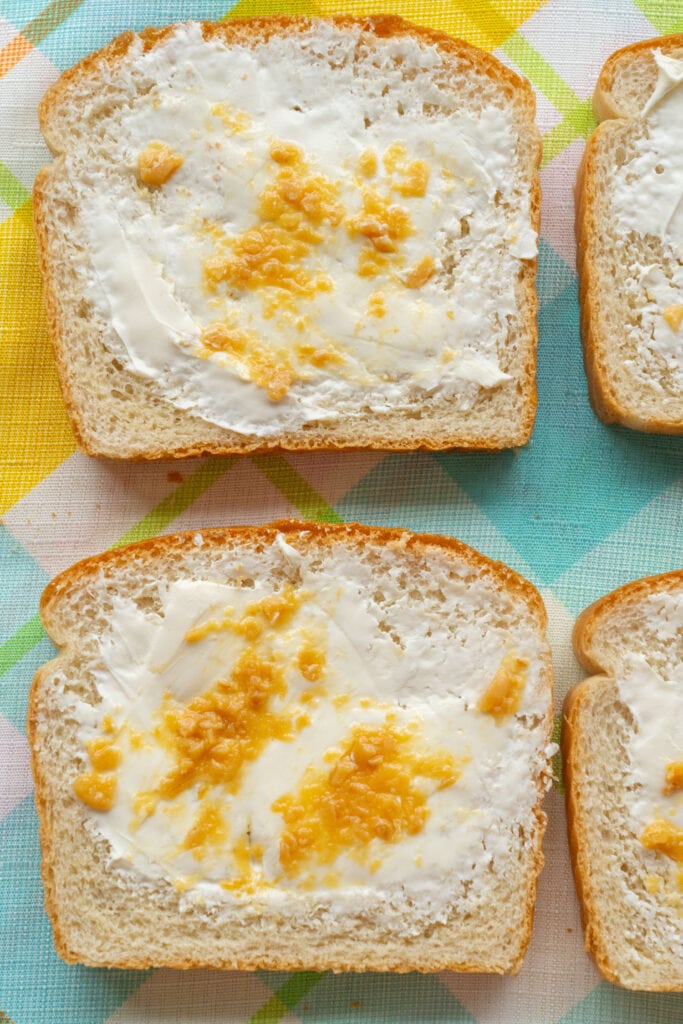garlic cream cheese on bread.