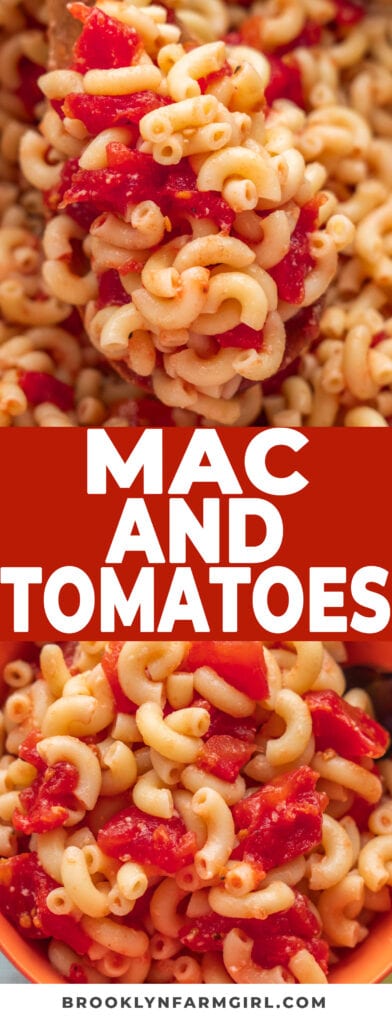 Mac and tomatoes is simple home cooking.  Elbow macaroni noodles are cooked and then mixed with cans of diced tomatoes, butter and salt.  A 20 minute cheap and quick dinner that my family always loves!