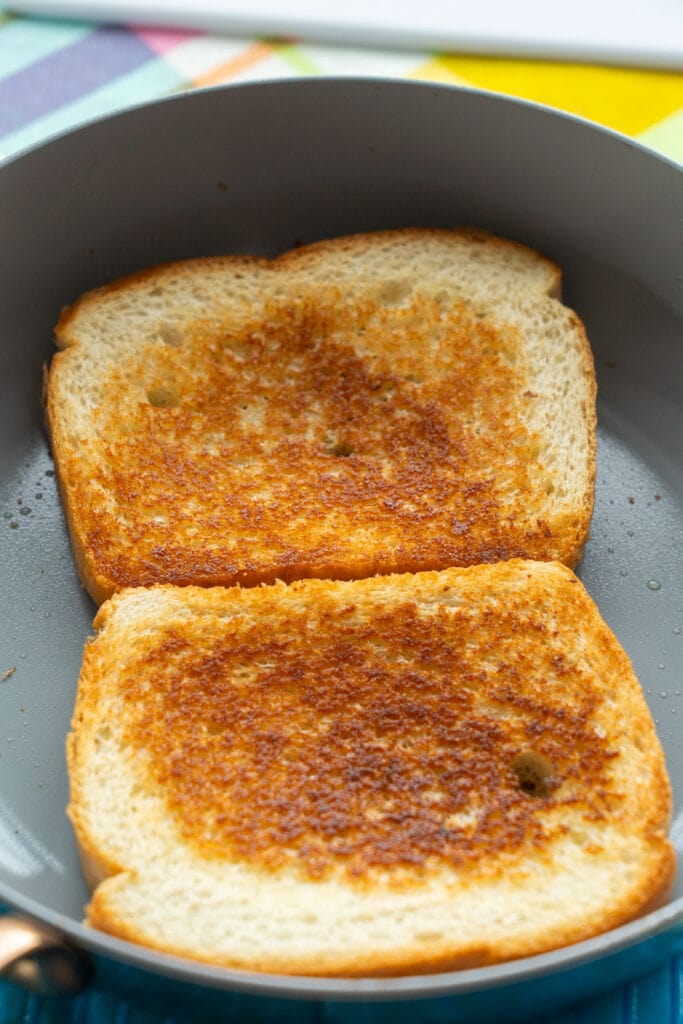 toasted bread in skillet.