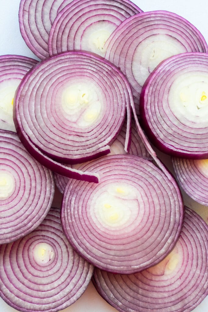 slices of red onions.
