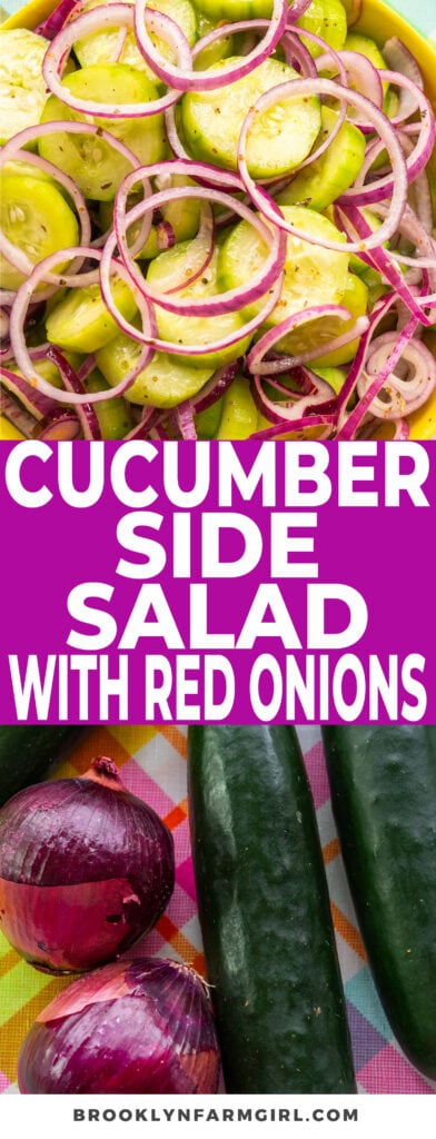 This cucumber and red onion salad screams Summer in a bowl! Slices of cucumbers and red onions are coated in a apple cider vinegar and sugar dressing.  Letting it sit overnight will result in a full flavor marinated salad! Save this recipe for garden season!