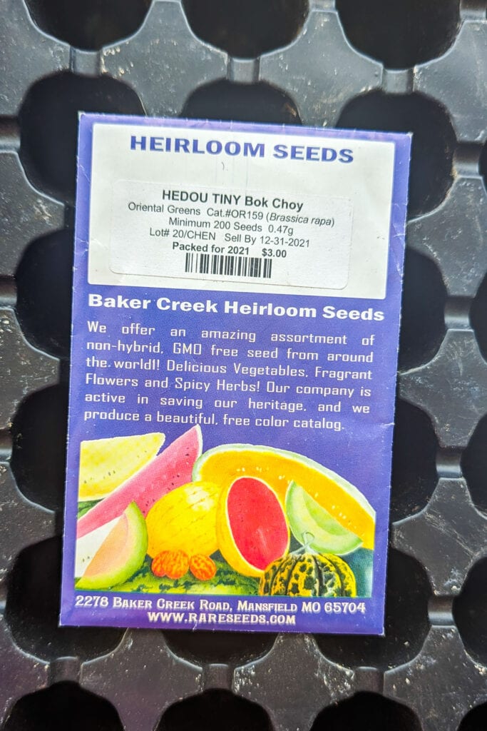 pack of bok choy seeds.