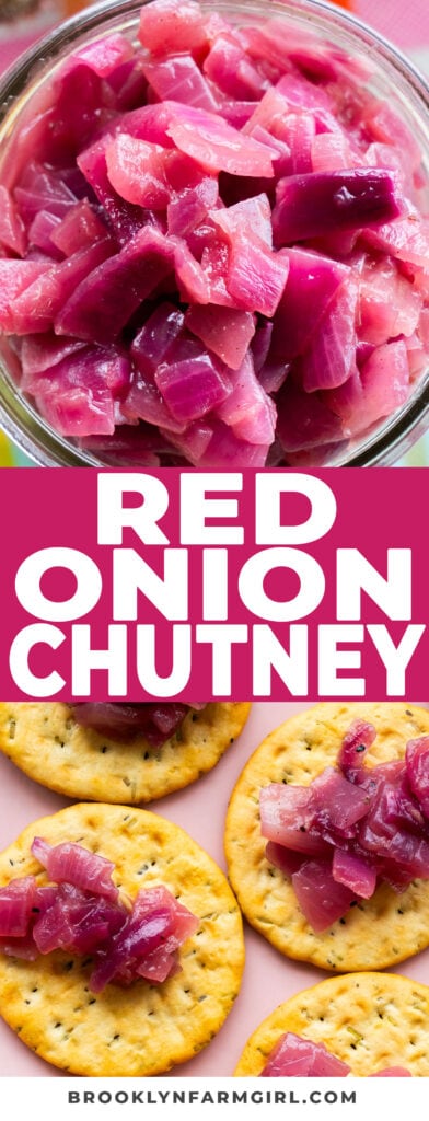 Caramelized red onions, brown sugar, garlic, and red wine vinegar simmer together to make a sweet and savory Red Onion Chutney, perfect for a sandwich spread, side dish or crackers. Store in the refrigerator where it'll stay good for a few months!