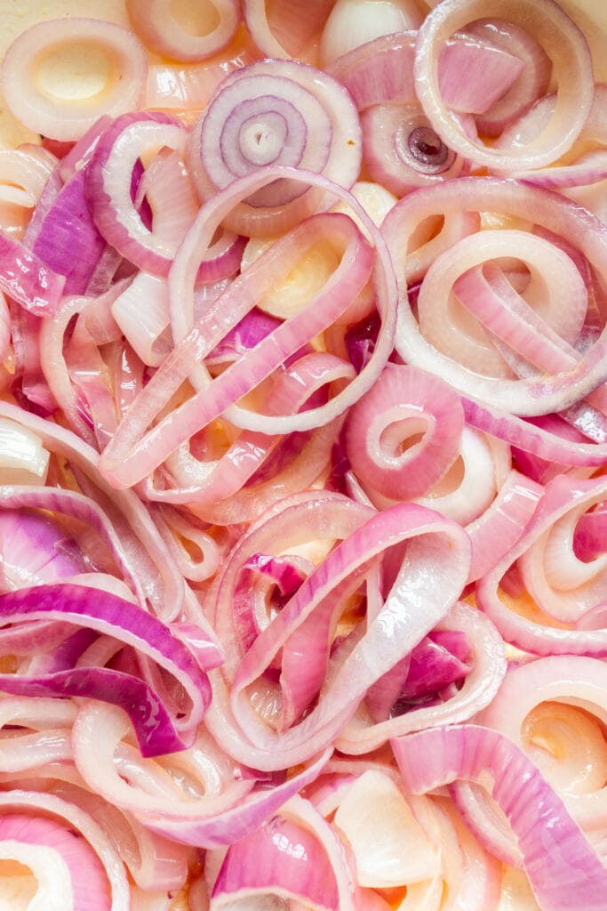 softened red onions in butter.