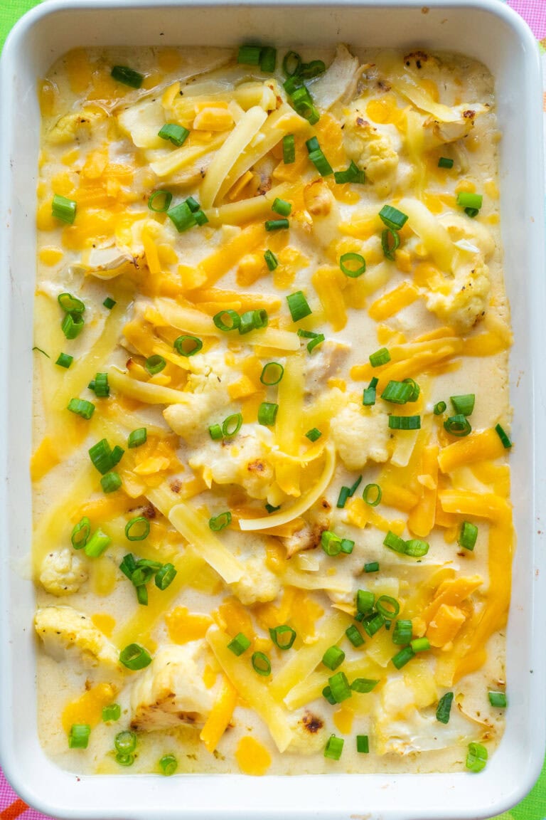 Cheesy Chicken and Cauliflower Casserole (So creamy!) - Brooklyn Farm Girl