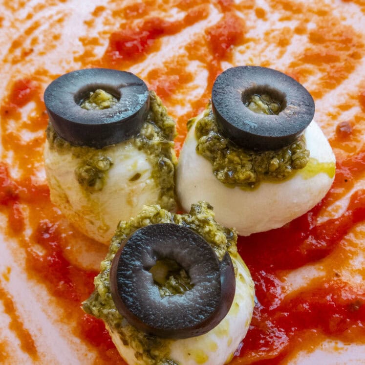 Mozzarella Eyeballs with Olives - Brooklyn Farm Girl