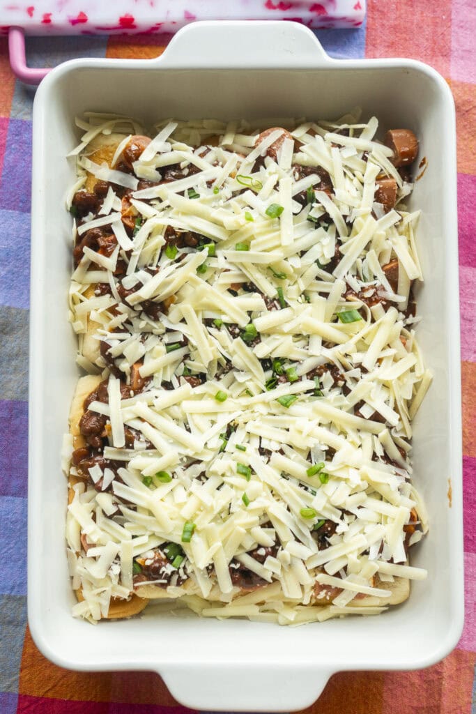 uncooked casserole on table.