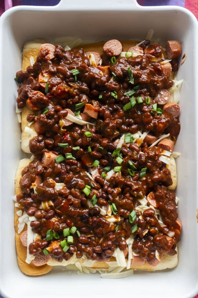 black bean chili and green onions on top.