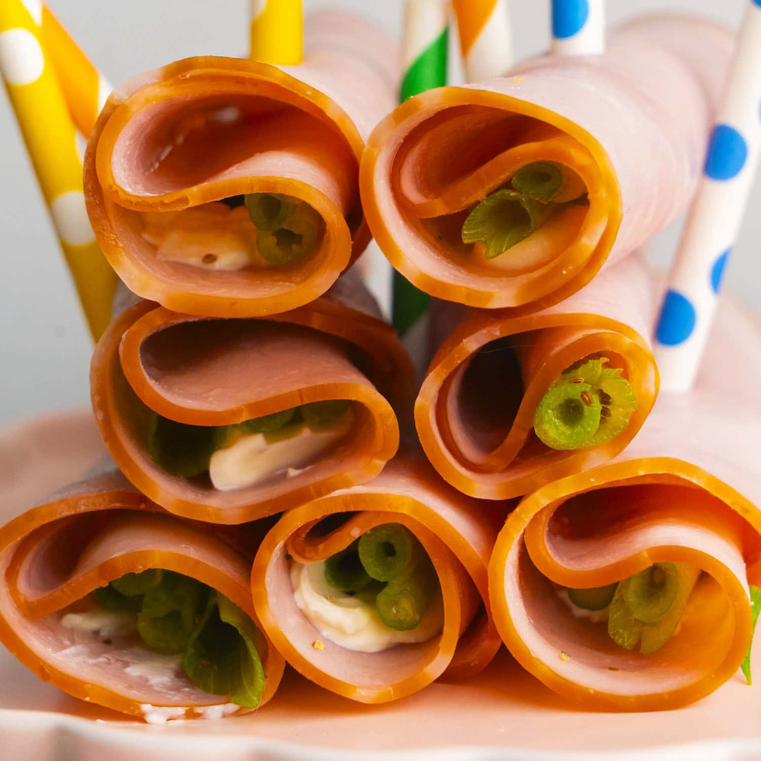 Ham & Cream Cheese Roll-Ups with Pickled Green Onions