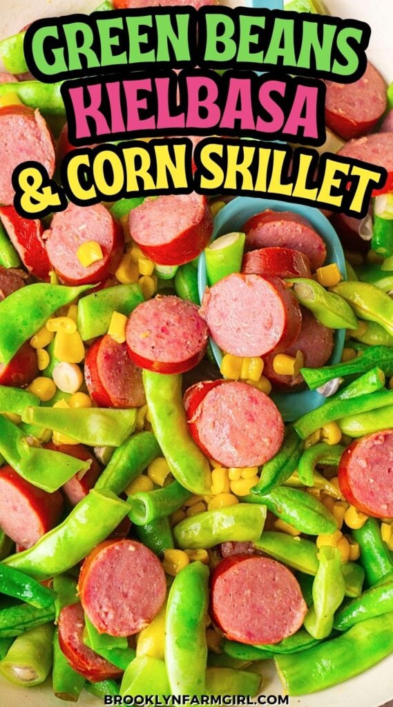 Juicy kielbasa, tender green beans, sweet corn, and buttery goodness come together in just 20 minutes for an easy, satisfying weeknight meal. This skillet dinner is a family favorite!