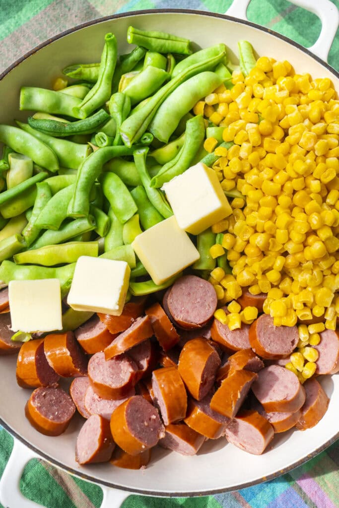ingredients uncooked in skillet.