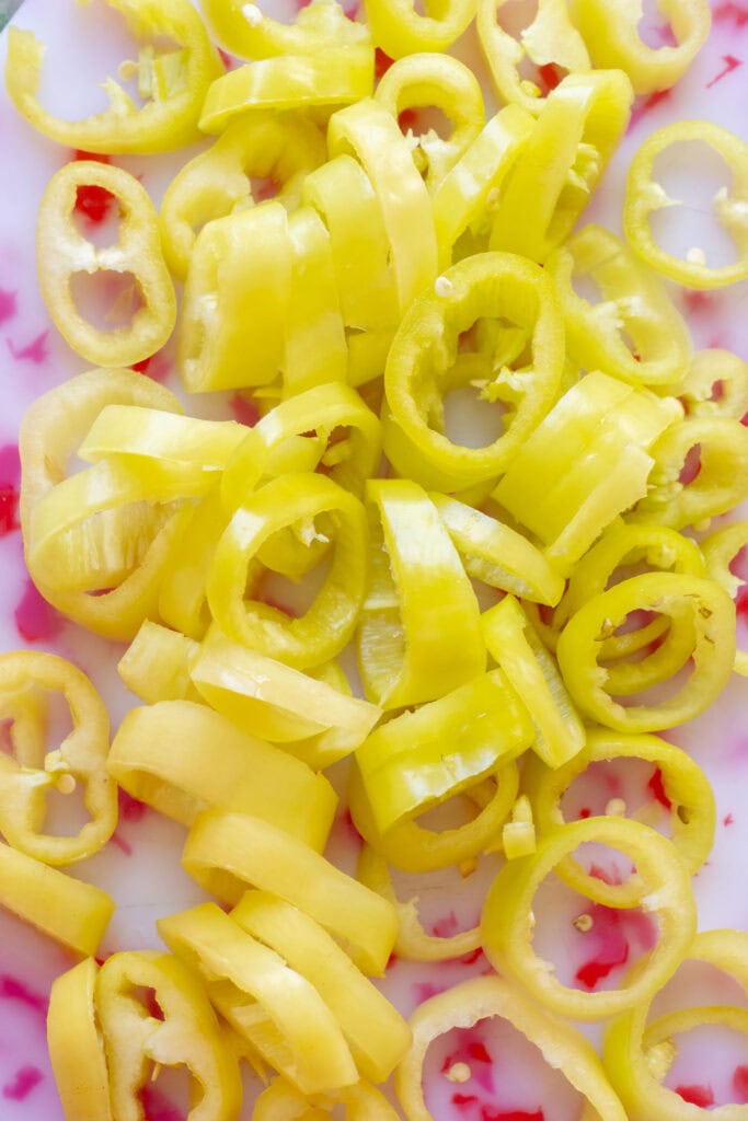 banana peppers sliced into rings.
