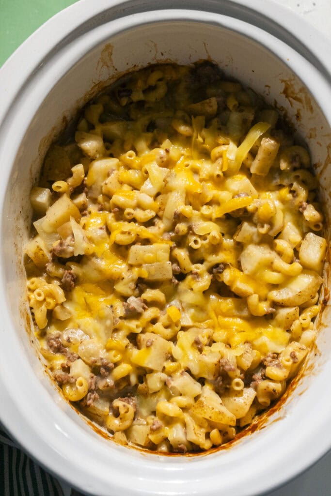 cheesy crockpot hamburger helper cooked.
