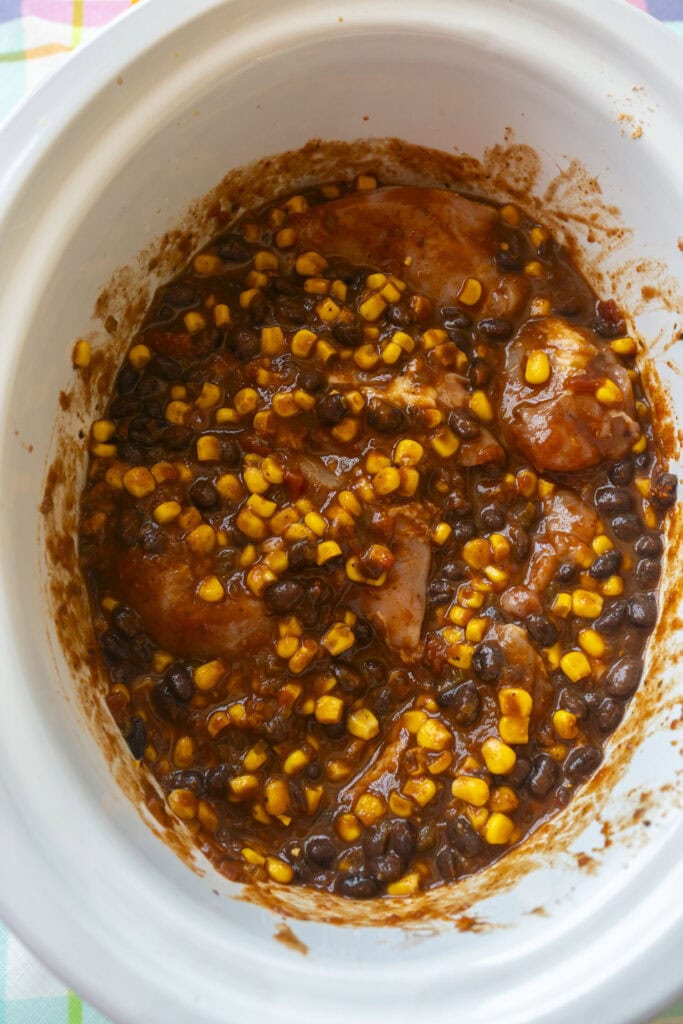 ingredients stirred in crockpot.