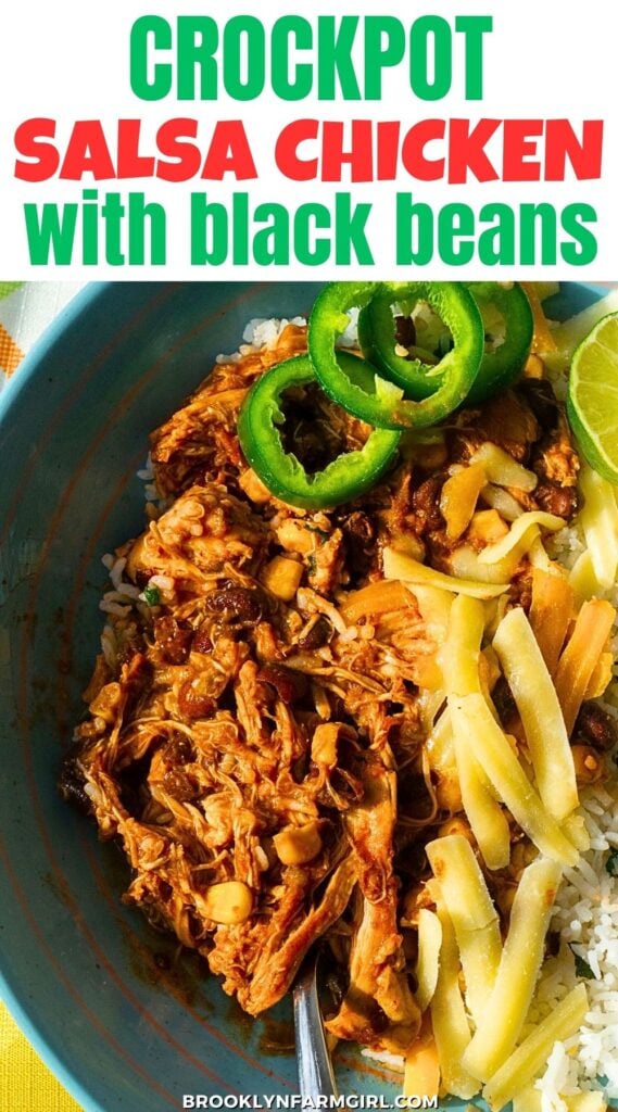 This Crockpot Salsa Chicken with Black Beans and Corn is juicy, flavorful, and so easy. Dump everything in the Crockpot, let it cook, and serve in bowls, over chips, or wrapped in tortillas for tacos. Perfect for busy nights — and the leftovers? Even better! 