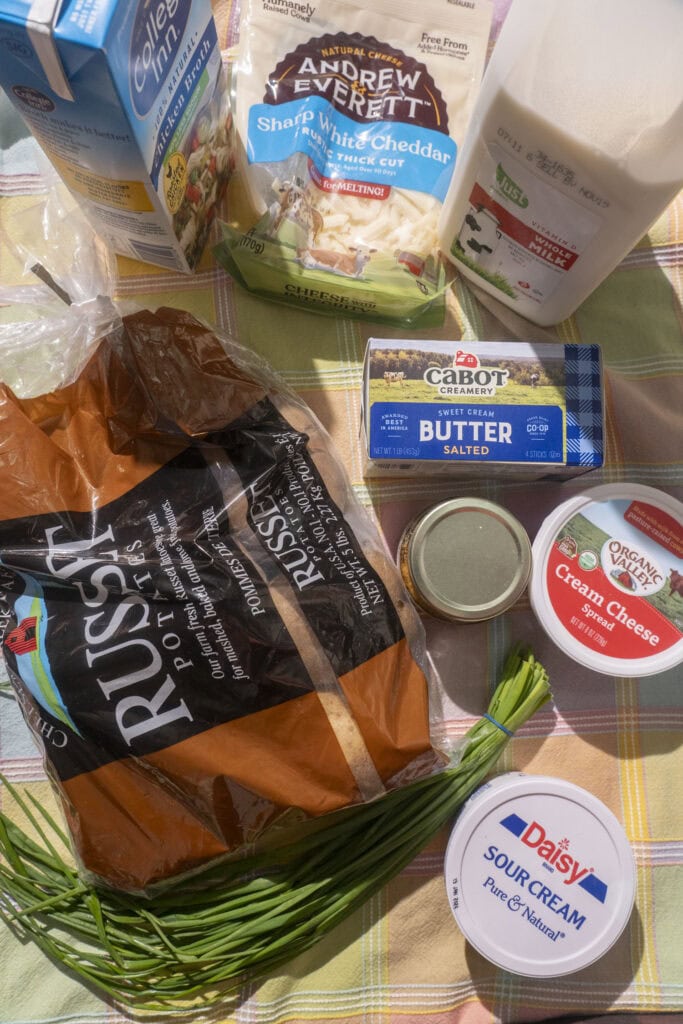 ingredients on table for crockpot mashed potatoes.