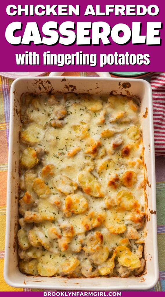 Swap the pasta for potatoes! This easy Chicken Alfredo Casserole features tender fingerling potatoes, juicy chicken, and a simple homemade creamy garlic sauce. Ready in 45 minutes.